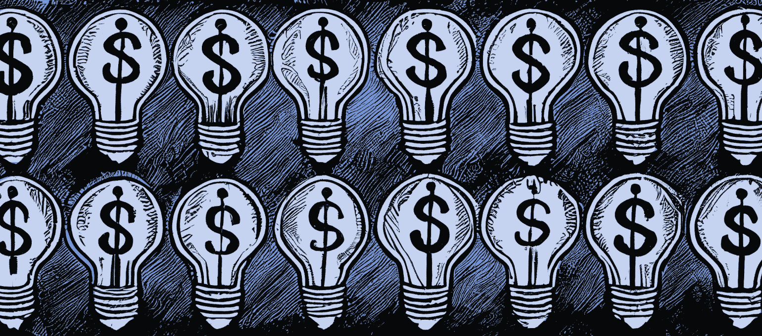 Rows of lightbulbs with dollar signs. Represents tips to help you write a winning business plan.