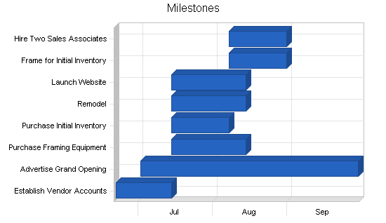 Art sales custom framing business plan, strategy and implementation summary chart image