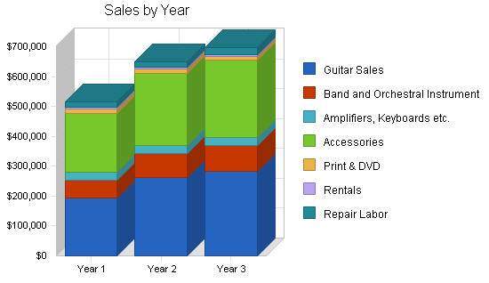 Musical instrument store business plan, strategy and implementation summary chart image