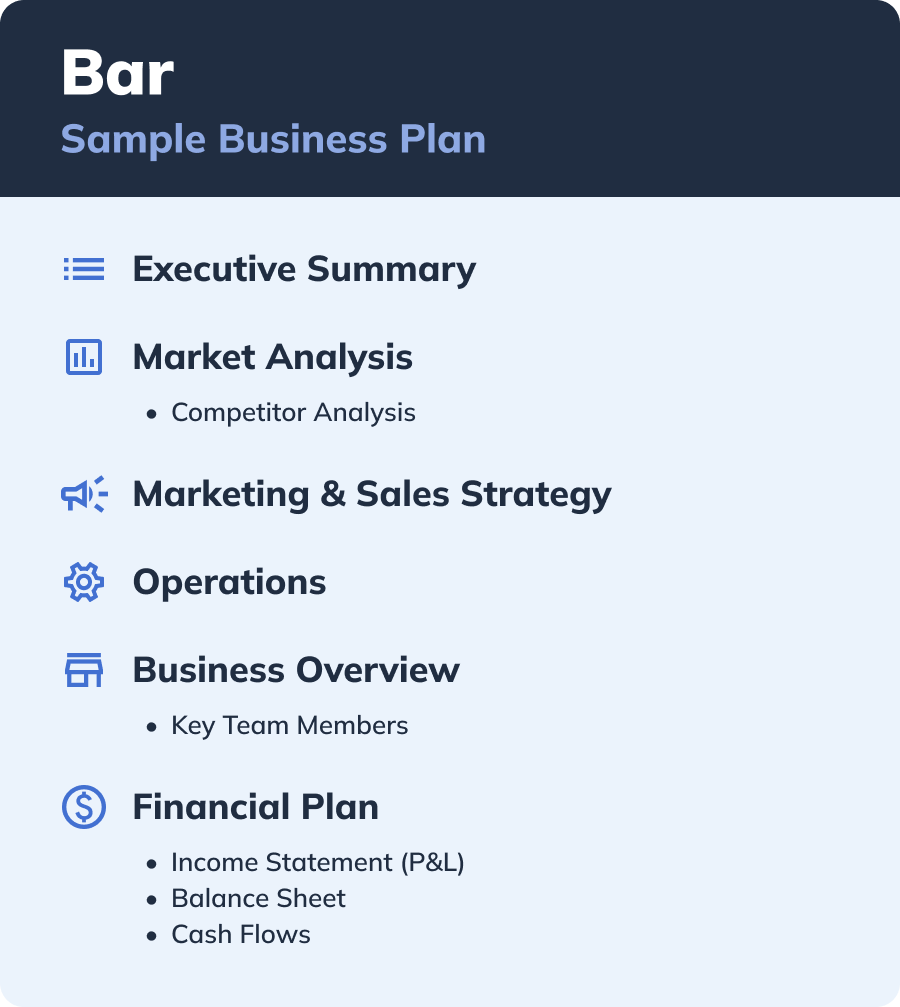 A sample bar business plan outline.