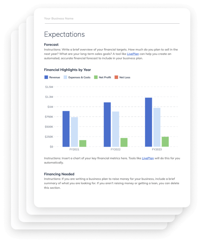 Preview of Bplans' free business plan template download asset.