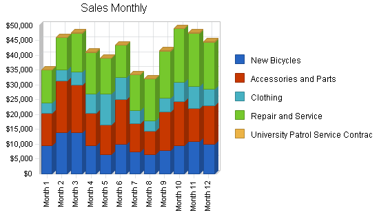 Retail bicycle shop business plan, strategy and implementation summary chart image