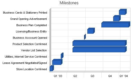 Gift shop business plan, strategy and implementation summary chart image