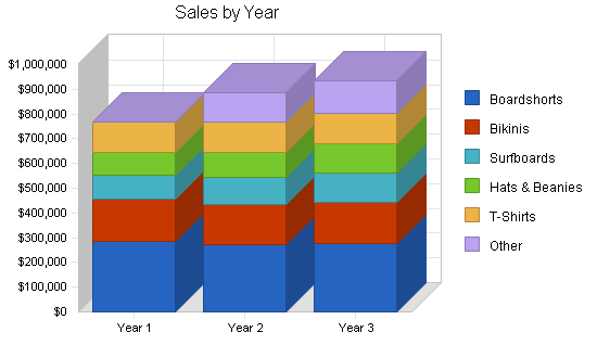 Surf clothing and sportswear business plan, strategy and implementation summary chart image