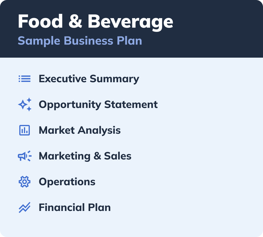 A sample business plan outline for a food and beverage business.