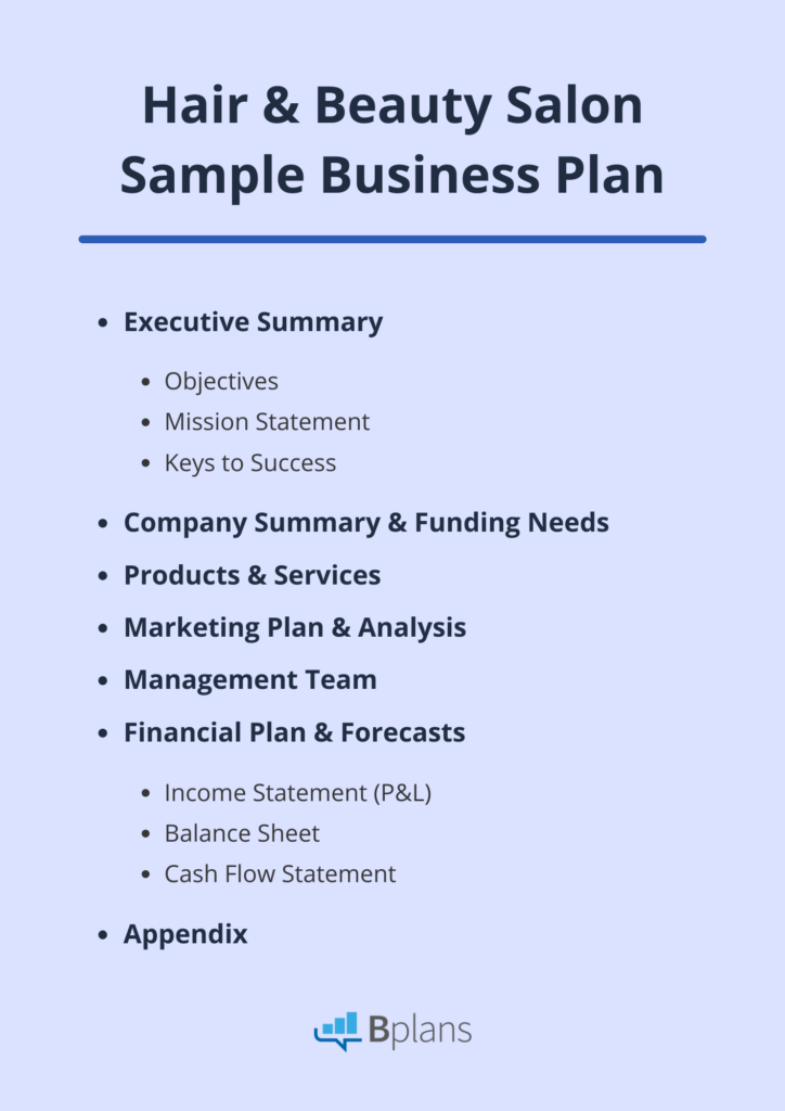 Hair and beauty salon sample business plan outline.