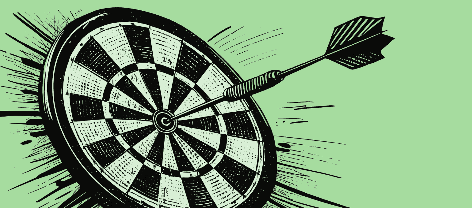 Dart hitting a bullseye. Represents setting goals for your business.