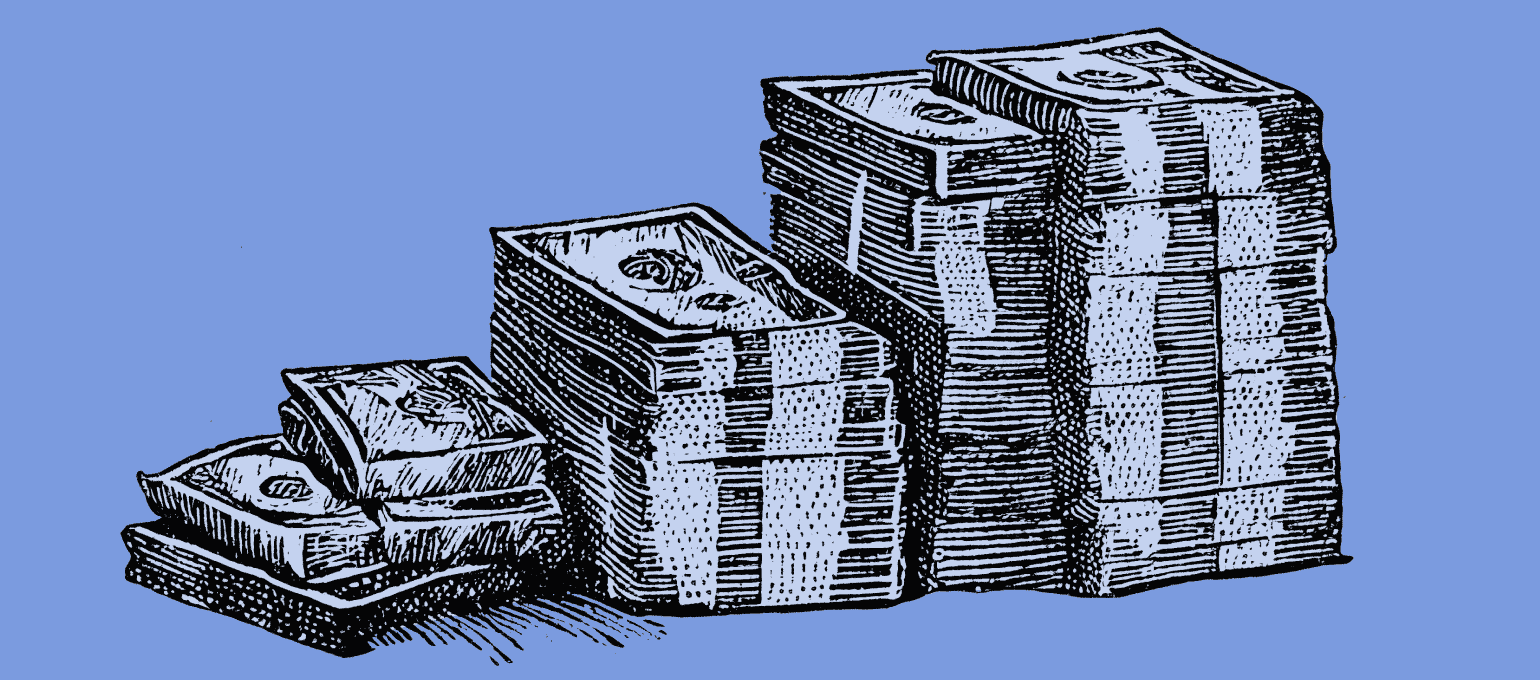 Stacks of dollar bills increasing in size. Represents crafting a killer business plan that meets expectations.