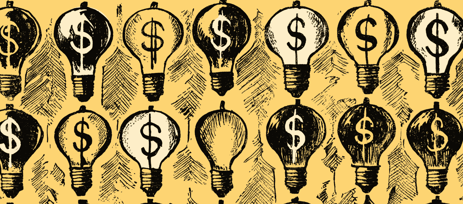 Rows of lightbulbs with dollar signs. Representing tips and ideas to help you start a business.